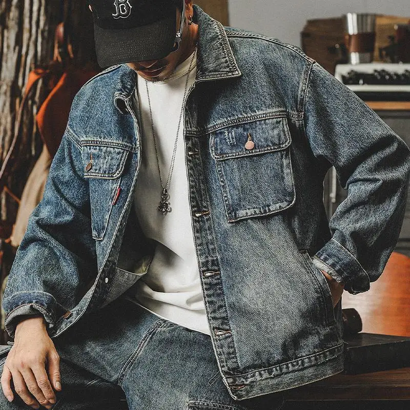 Quality Winter Clothing - Trendy Loose Denim Jackets Man Cargo