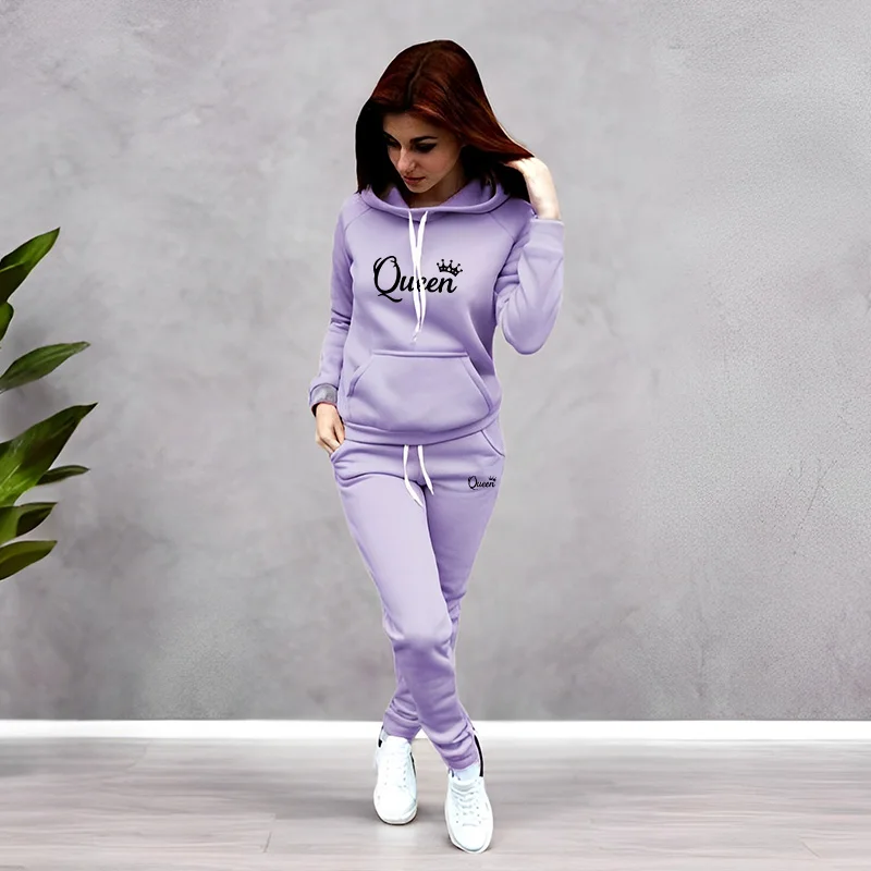 Quality Winter Clothing - Womens Tracksuit Queen Letter Printing Hooded